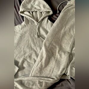 Victoria Secret Pink Cropped hoody sweats set Sz small-with rhinestones -grey